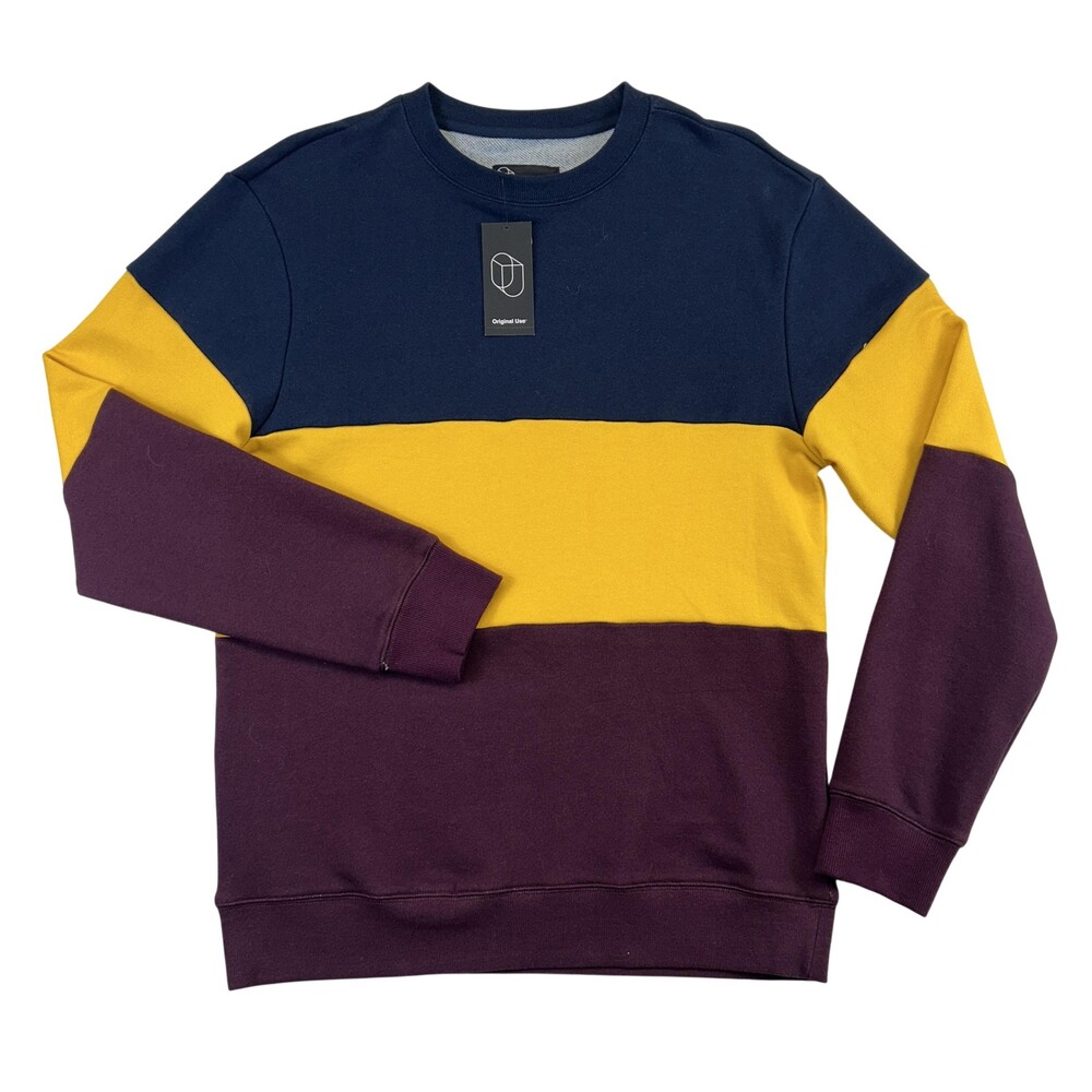 Original Use Sweatshirt Mens Small Multicolor Striped Fleece Pullover Crewneck